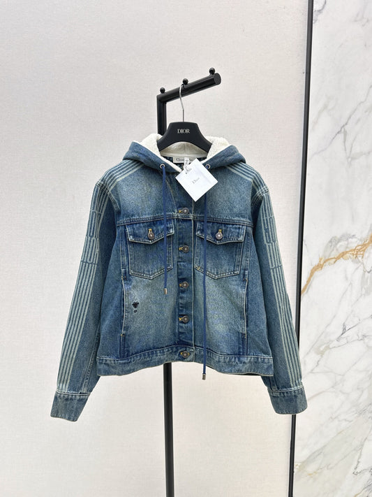 Di 25 Plush hooded denim jacket with lining(BLUE/GRAY)