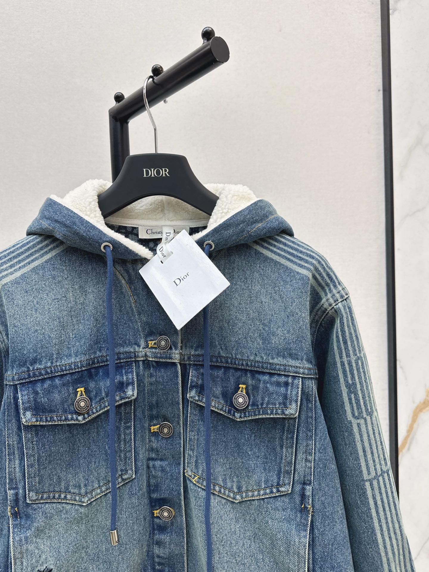 Di 25 Plush hooded denim jacket with lining(BLUE/GRAY)