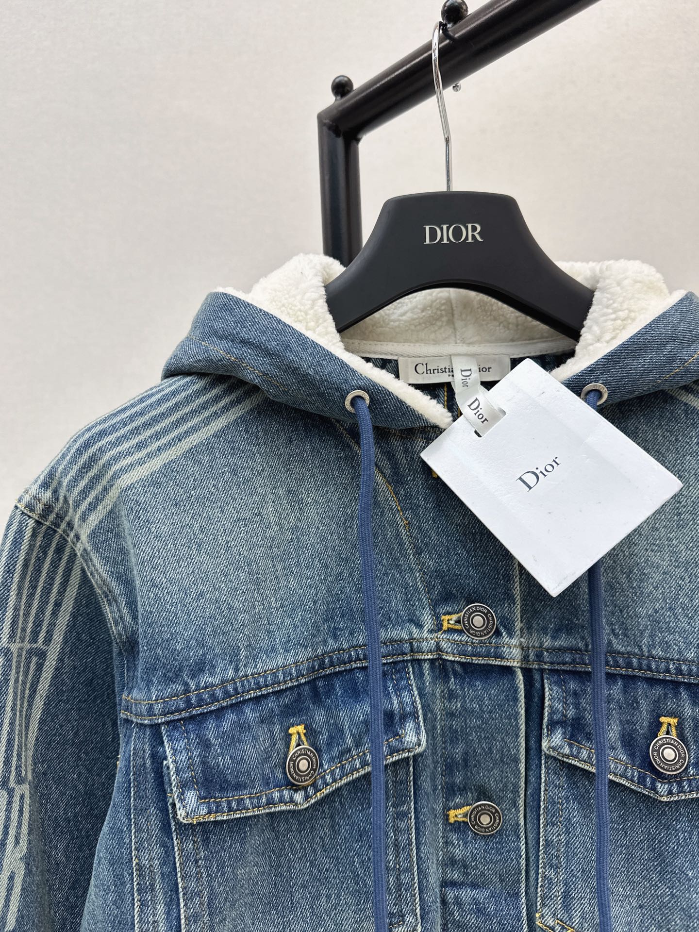 Di 25 Plush hooded denim jacket with lining(BLUE/GRAY)