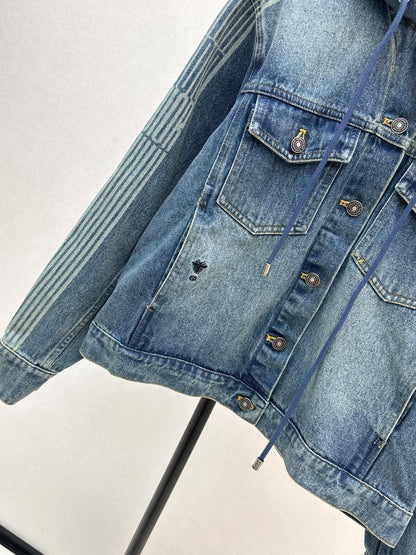 Di 25 Plush hooded denim jacket with lining(BLUE/GRAY)