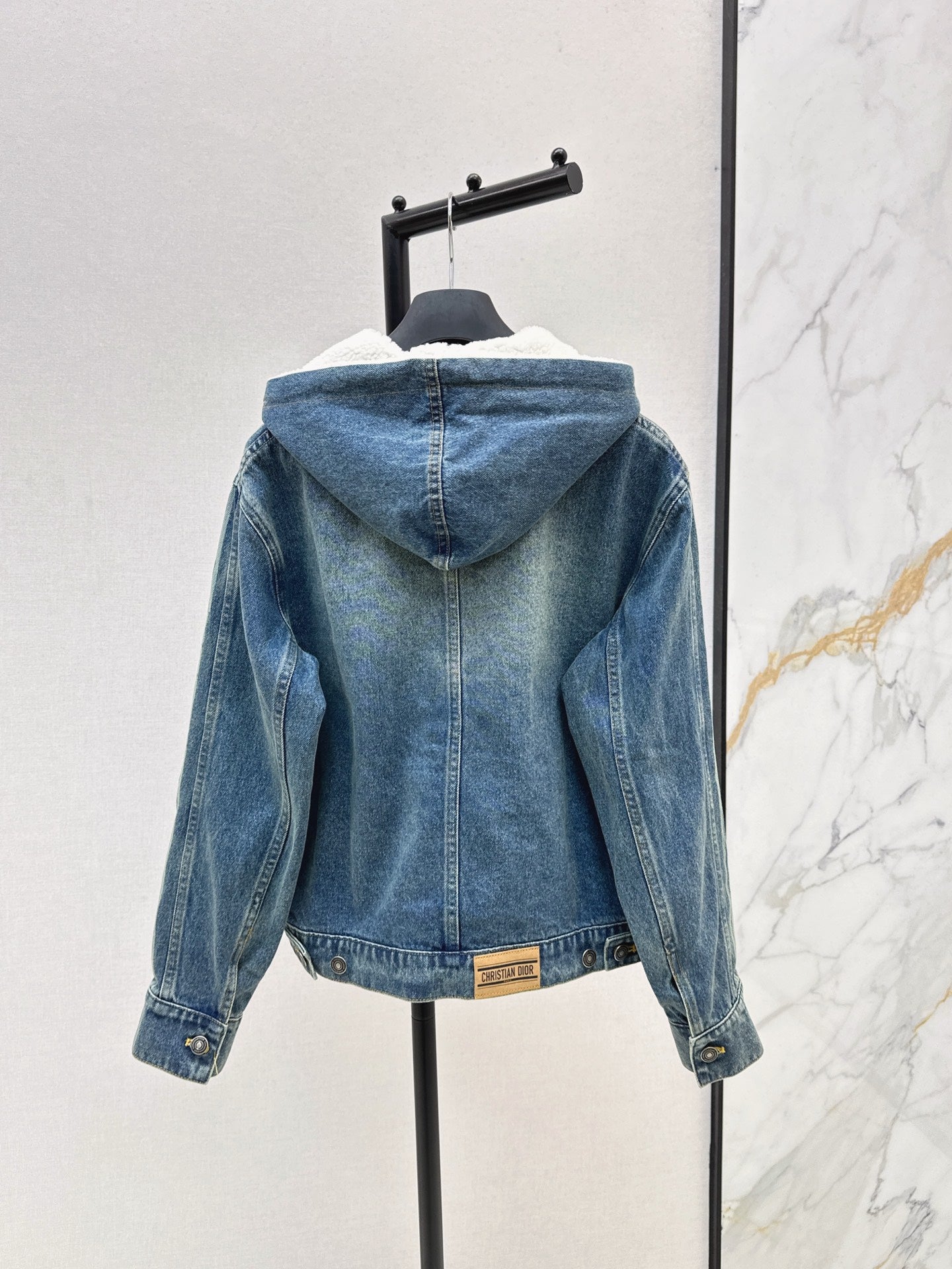 Di 25 Plush hooded denim jacket with lining(BLUE/GRAY)