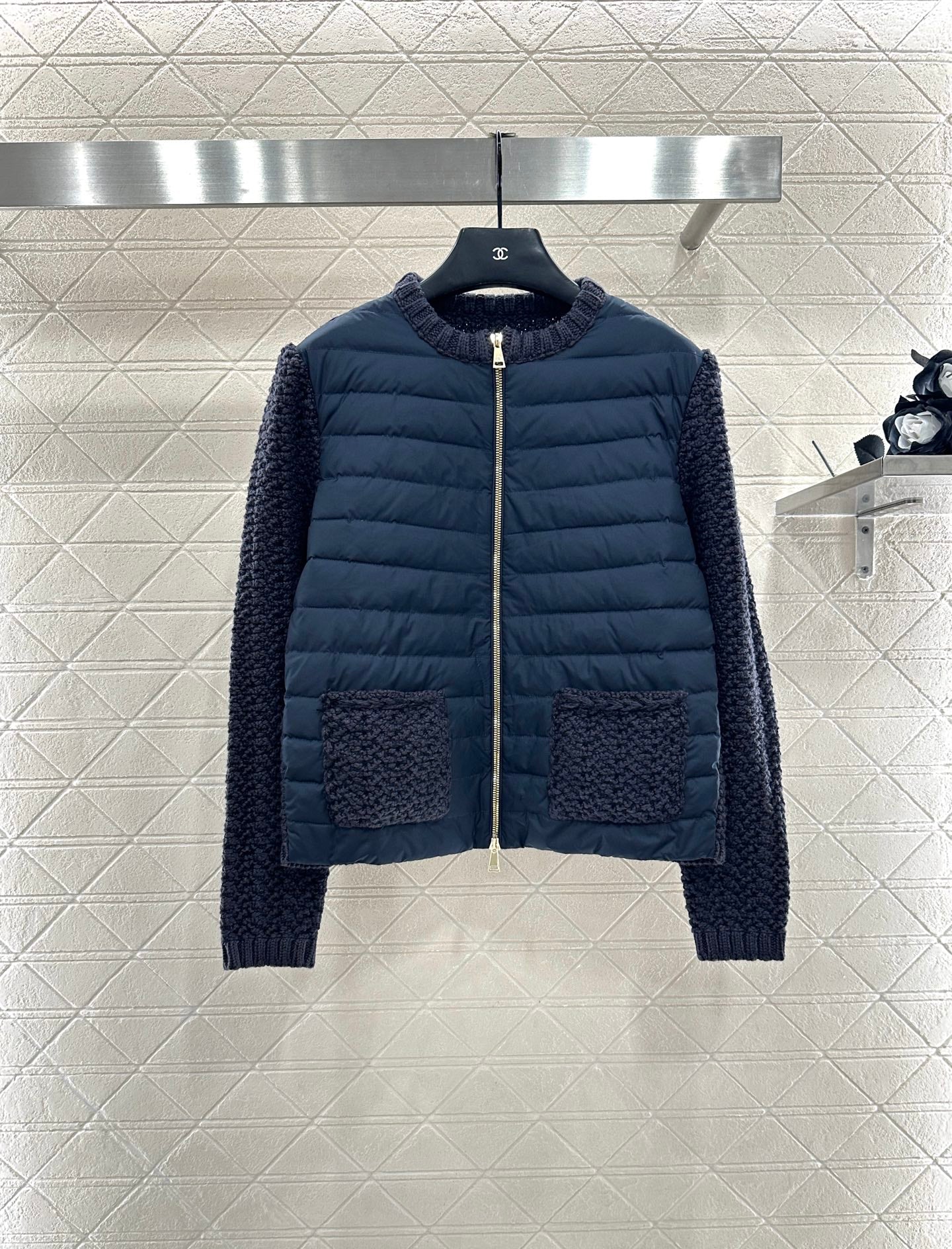 Mon 25 Knitted patchwork zipper down jacket