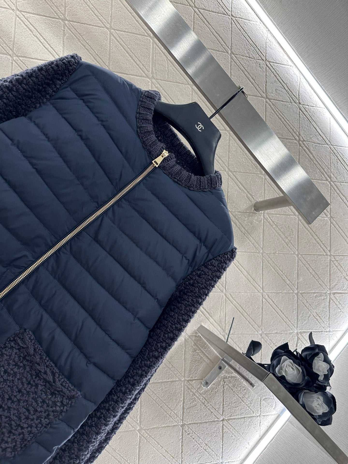 Mon 25 Knitted patchwork zipper down jacket