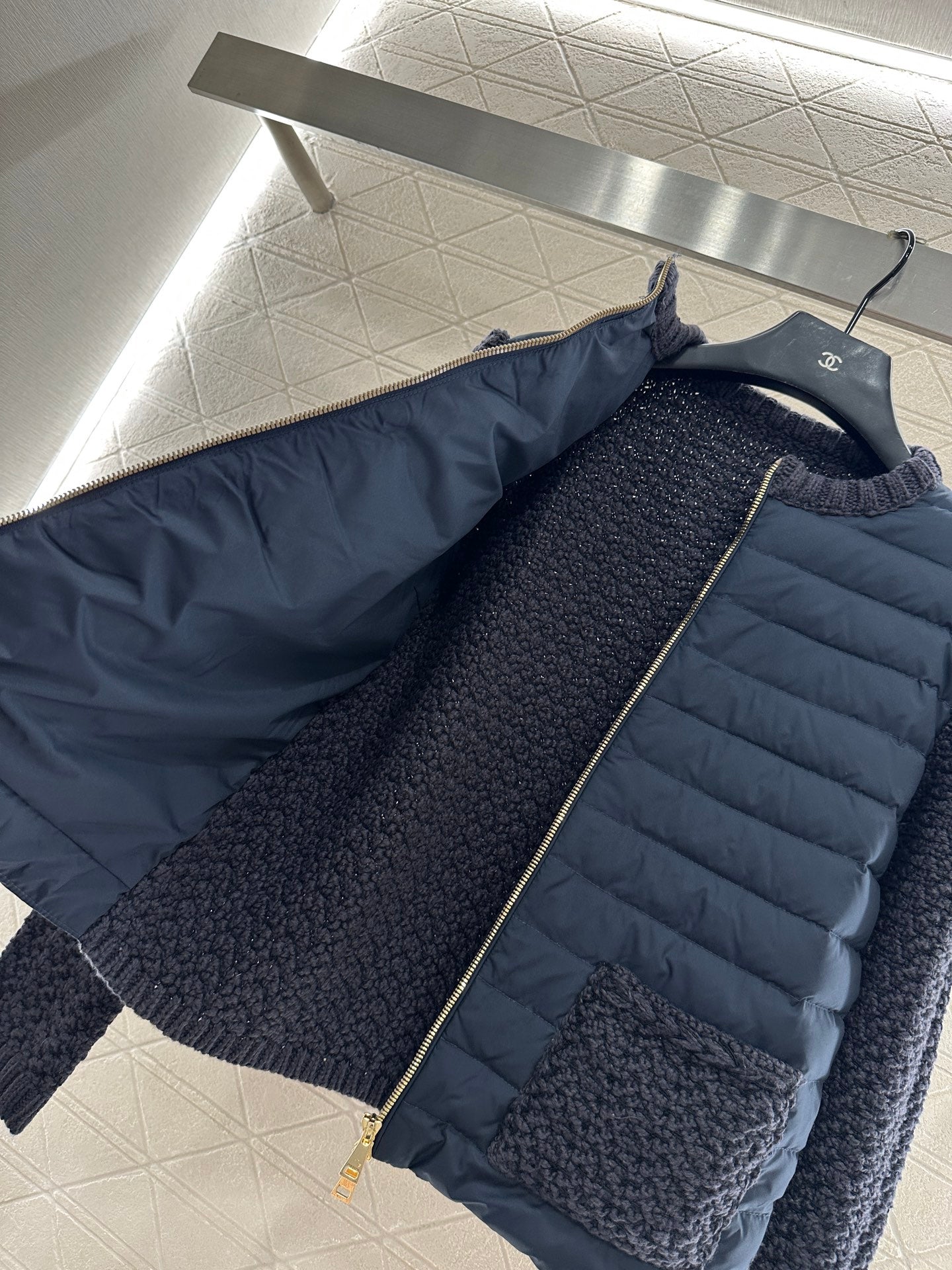 Mon 25 Knitted patchwork zipper down jacket