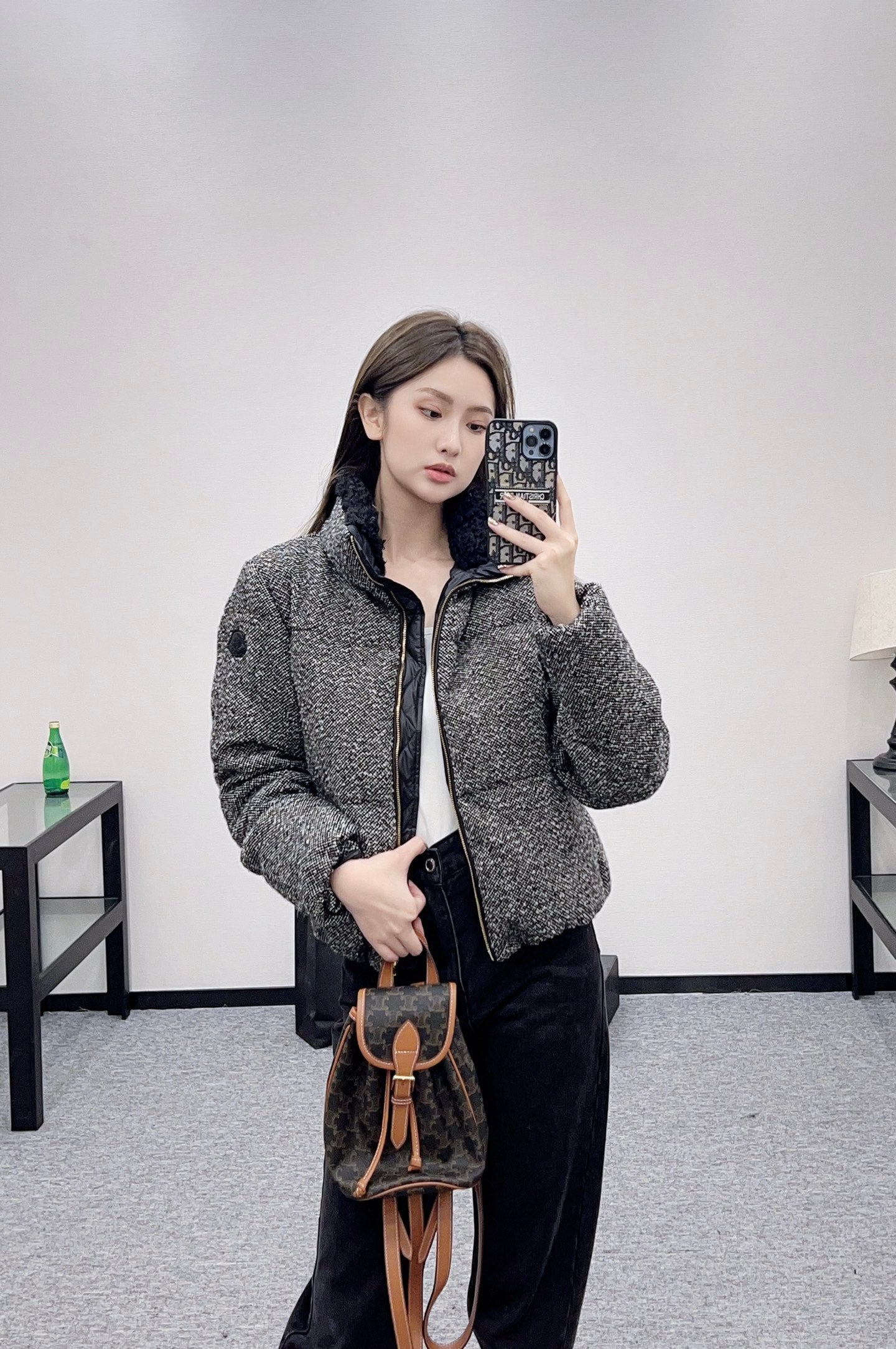 Mon 25 stand collar woolen down jacket