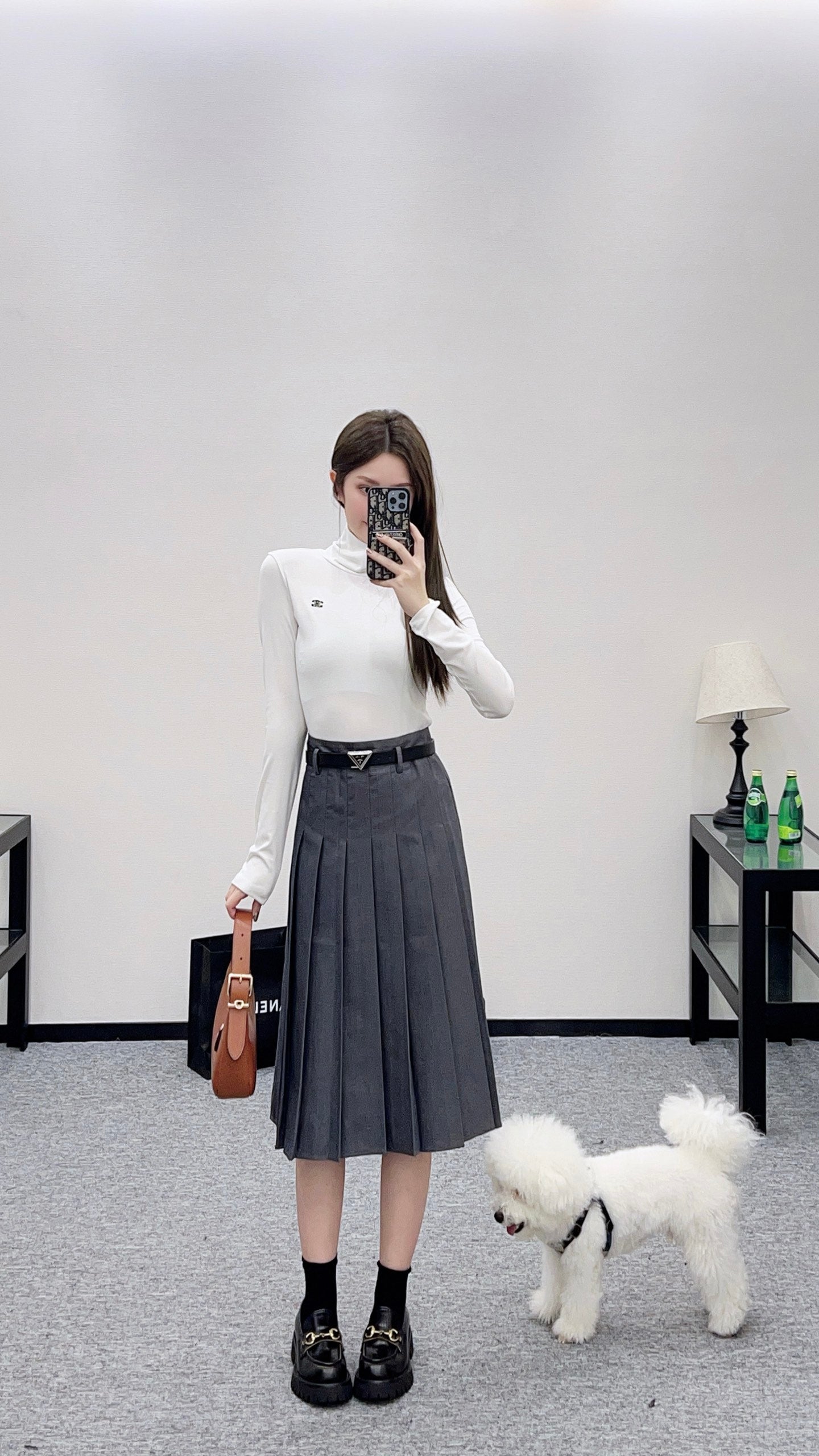 Pr 25 Belted midi pleated skirt
