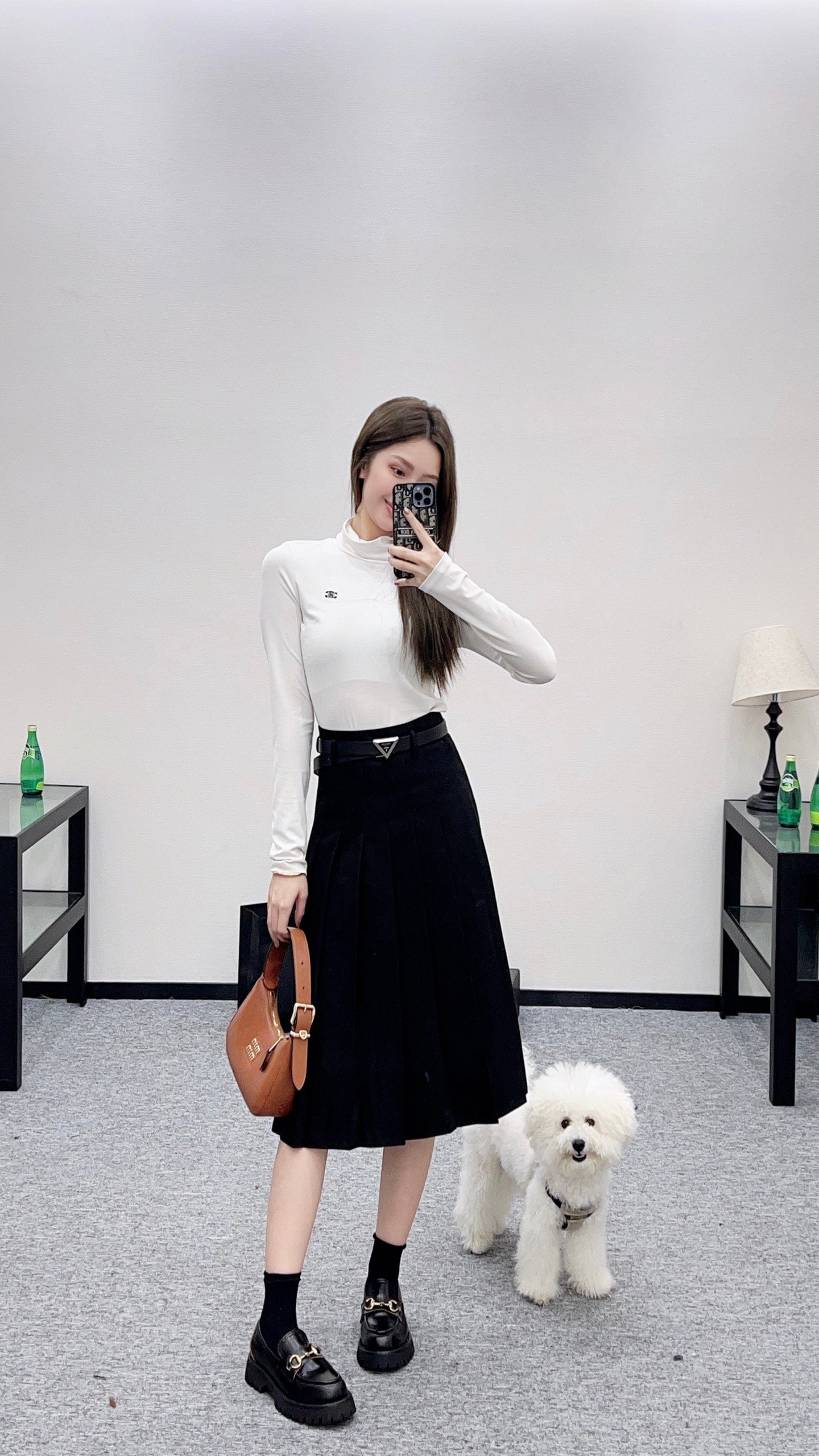 Pr 25 Belted midi pleated skirt