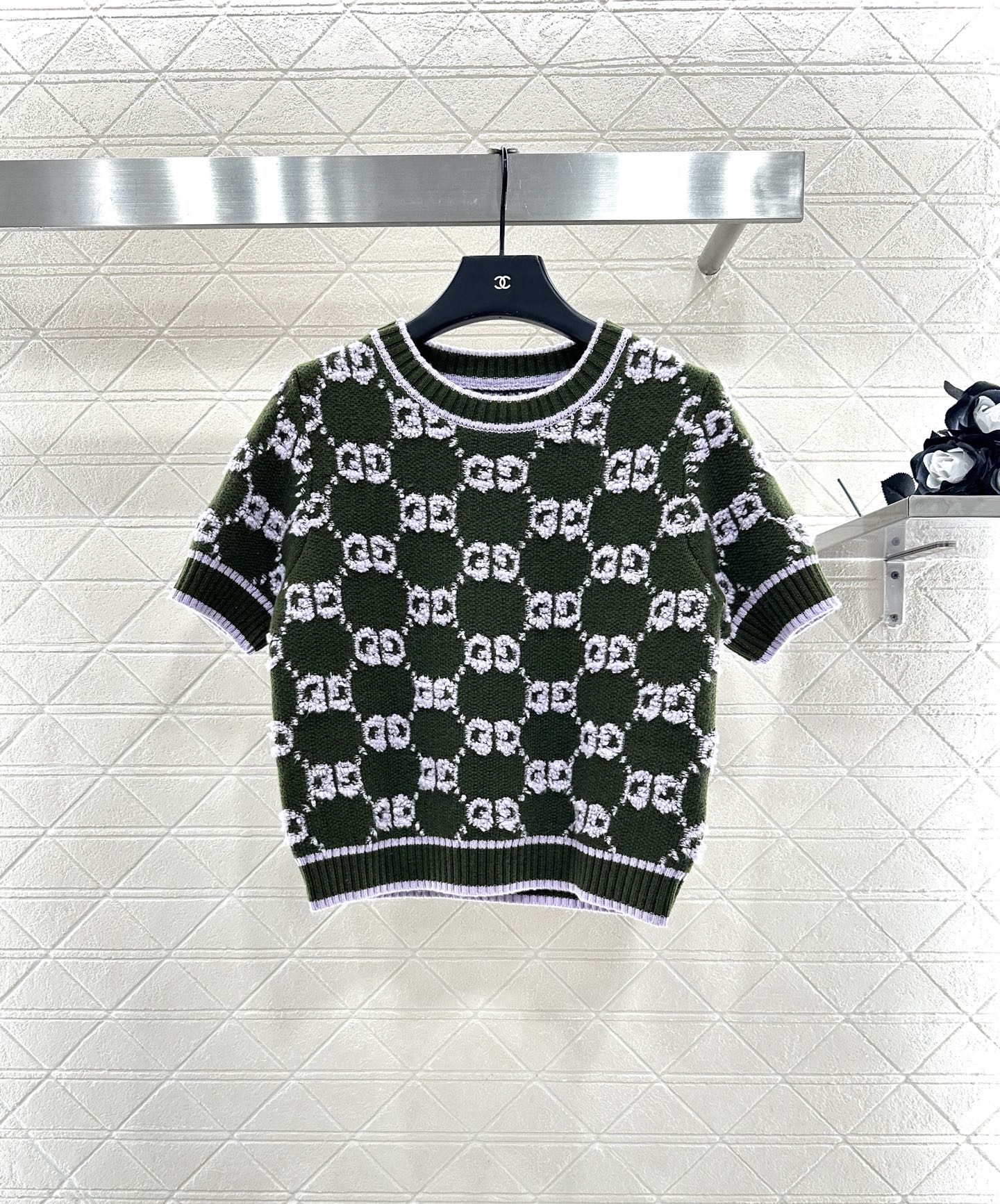 Gu 25 Crew neck jacquard logo wool short sleeves