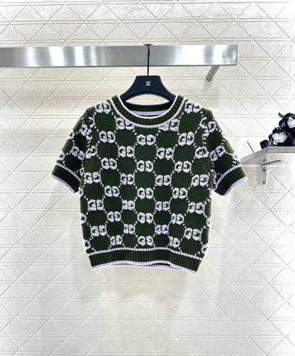 Gu 25 Crew neck jacquard logo wool short sleeves