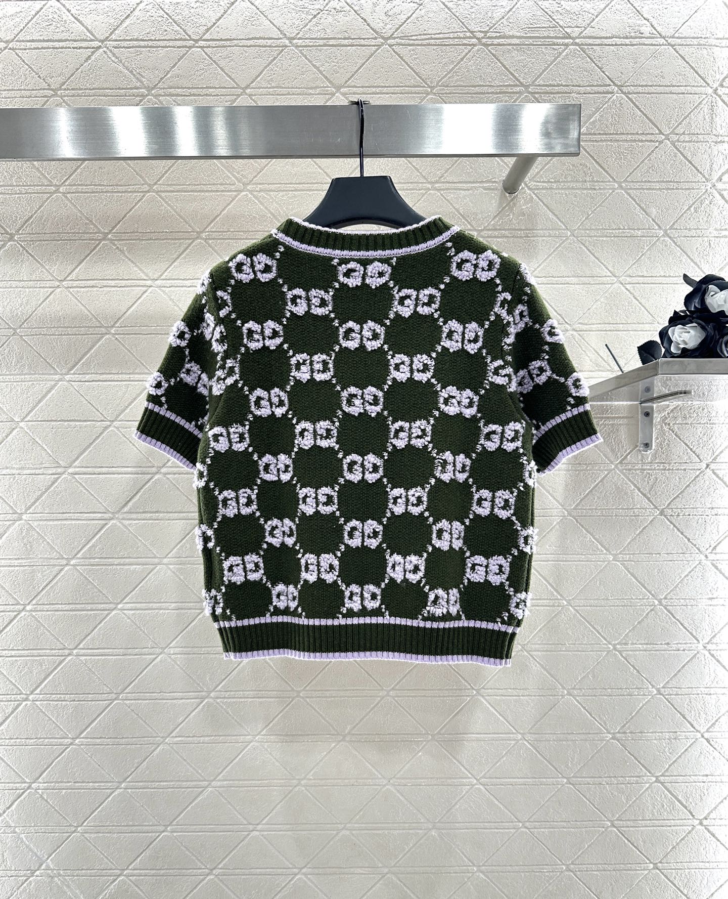 Gu 25 Crew neck jacquard logo wool short sleeves