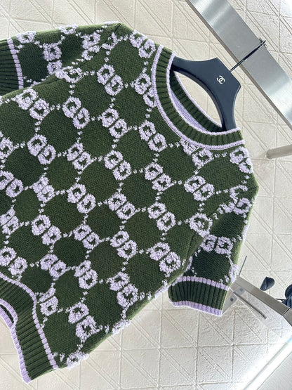 Gu 25 Crew neck jacquard logo wool short sleeves