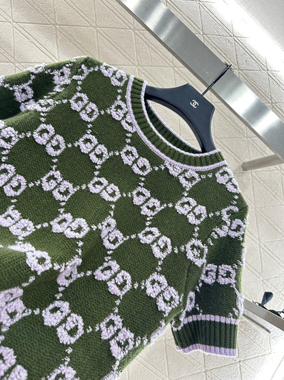 Gu 25 Crew neck jacquard logo wool short sleeves