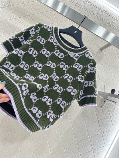 Gu 25 Crew neck jacquard logo wool short sleeves