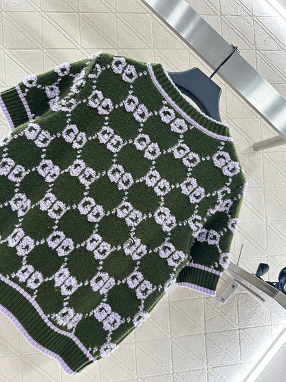Gu 25 Crew neck jacquard logo wool short sleeves