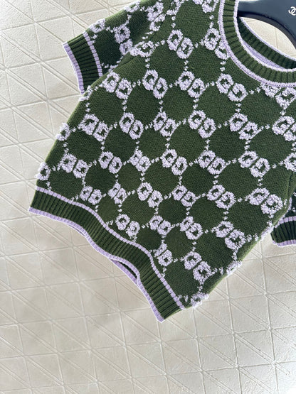 Gu 25 Crew neck jacquard logo wool short sleeves