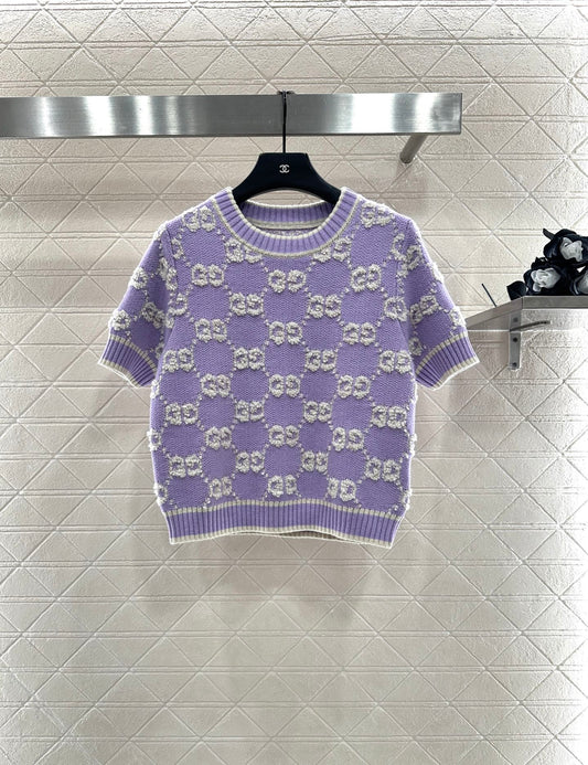 Gu 25 Crew neck jacquard logo wool short sleeves