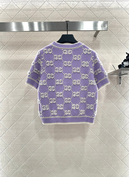 Gu 25 Crew neck jacquard logo wool short sleeves