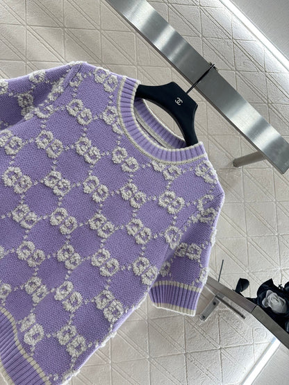 Gu 25 Crew neck jacquard logo wool short sleeves