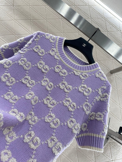 Gu 25 Crew neck jacquard logo wool short sleeves