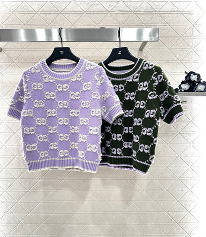 Gu 25 Crew neck jacquard logo wool short sleeves