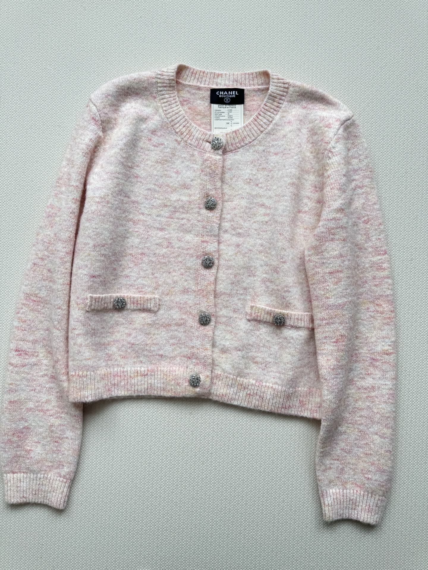 C 25 New Light Pink Knitted Cashmere Cardigan