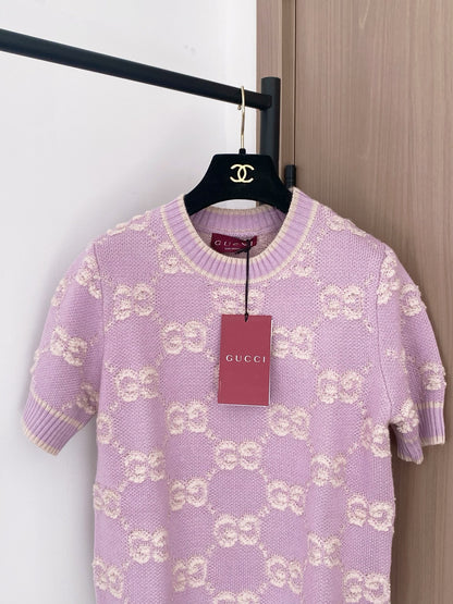 Gu 25 New knitted round neck wool short sleeves