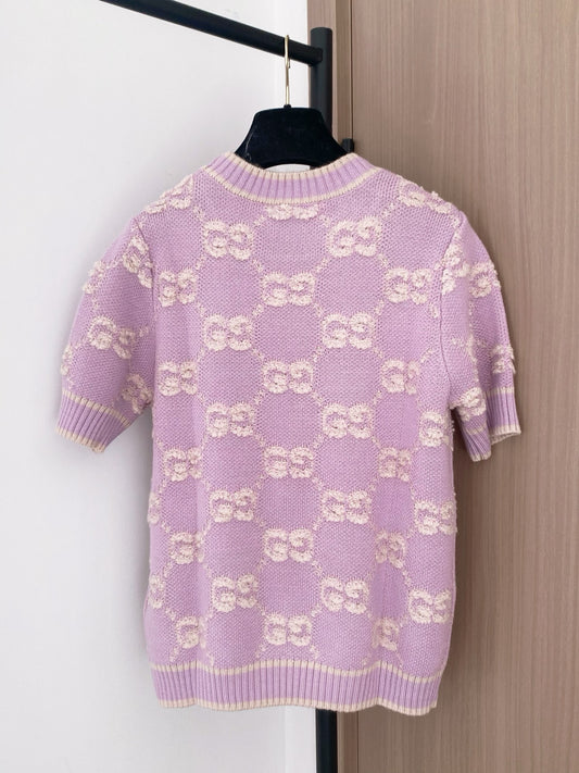 Gu 25 New knitted round neck wool short sleeves