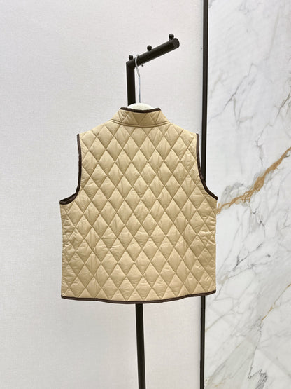 Mon 25 New style border stand collar quilted vest jacket(WHITE/KHAKI/BLACK)