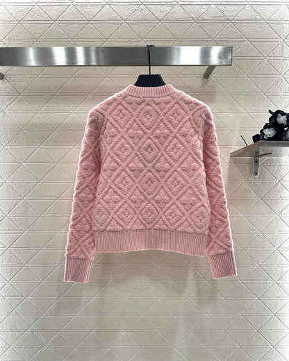 L 25 jacquard logo wool and cashmere cardigan