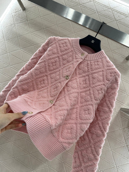 L 25 jacquard logo wool and cashmere cardigan