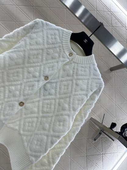 L 25 jacquard logo wool and cashmere cardigan