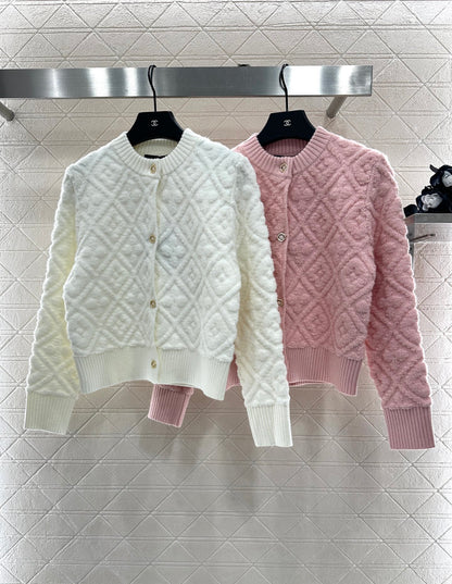 L 25 jacquard logo wool and cashmere cardigan