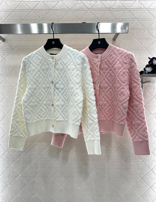L 25 jacquard logo wool and cashmere cardigan
