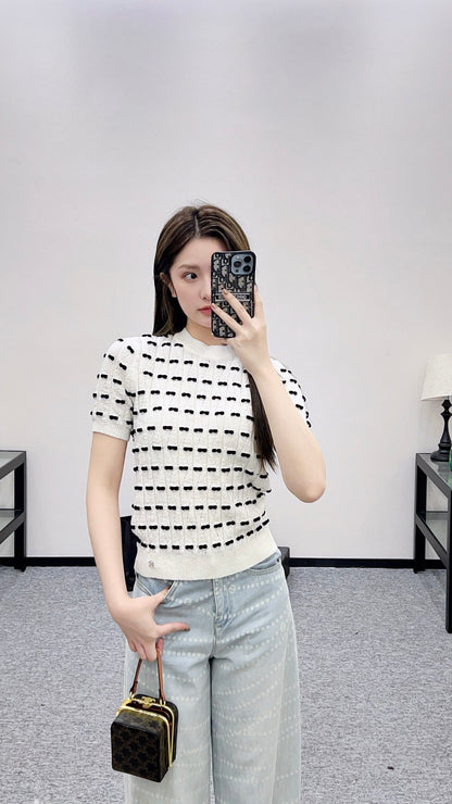 C 25 Bow Knitted Wool Short Sleeves