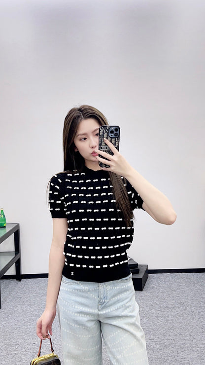 C 25 Bow Knitted Wool Short Sleeves