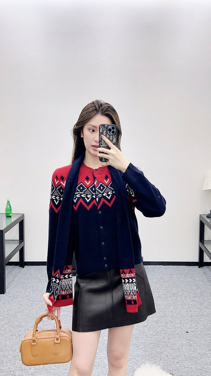 Mi 25 Scarf + Crochet Cardigan Two-Piece Set
